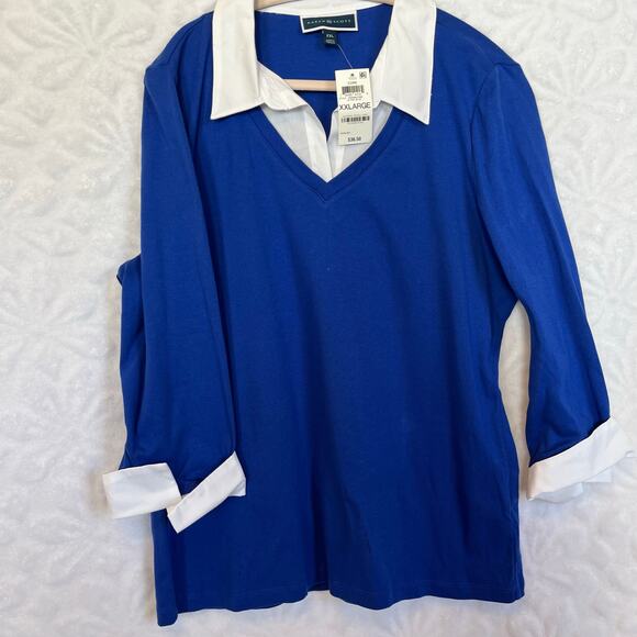 NEW Karen Scott long sleeve blue top with built in collar and cuffs size XXL - Picture 1 of 5